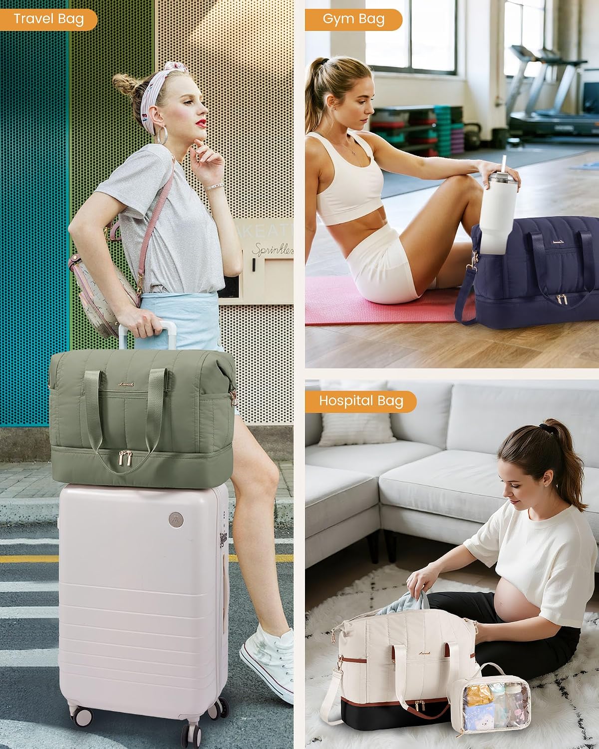 Convertible Travel Duffle Bag for Women Men,2 in 1 Garment Bag for Travel with Shoe Pouch,Overnight Weekender Carry On Duffel Bags for Airplane,Hanging Suitcase Suit Dress Business for Trip