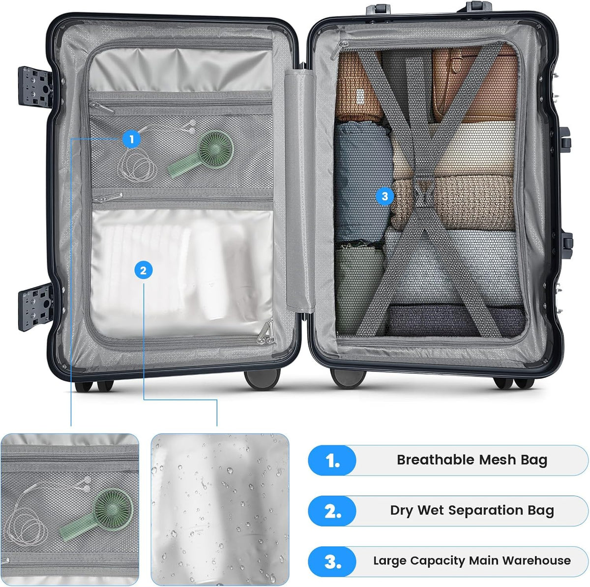 20 Inch Carry on Luggage Airline Approved, Zipperless Hard Shell Suitcase | Cup Holder, PC Aluminum Frame, 360° Spinner Wheels, 22x14x9, TSA Lock, USB Charging Port, Short Trips and Business Travel