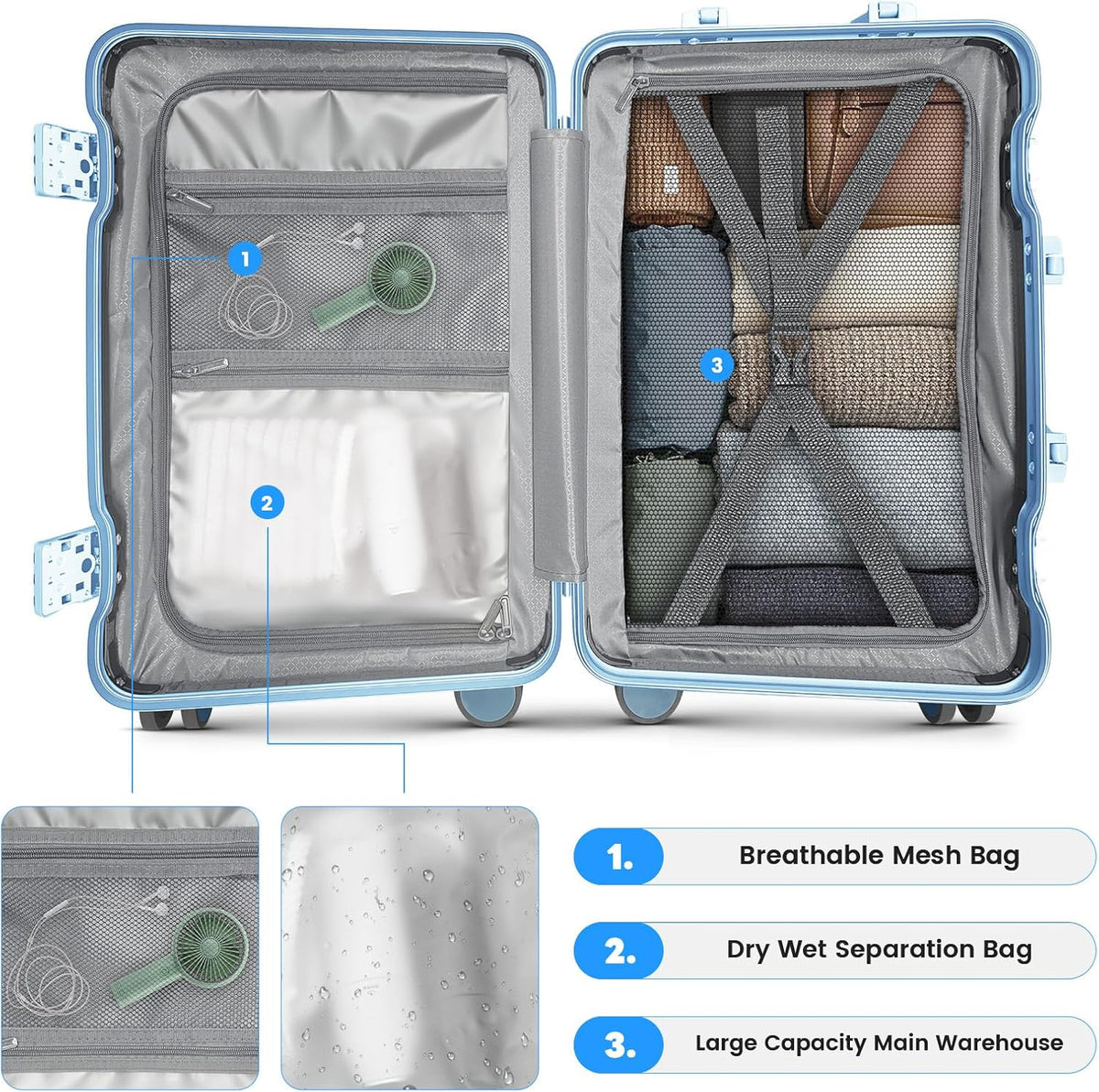 20 Inch Carry on Luggage Airline Approved, Zipperless Hard Shell Suitcase | Cup Holder, PC Aluminum Frame, 360° Spinner Wheels, 22x14x9, TSA Lock, USB Charging Port, Short Trips and Business Travel
