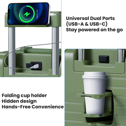20 Inch Carry on Luggage Airline Approved, Zipperless Hard Shell Suitcase | Cup Holder, PC Aluminum Frame, 360° Spinner Wheels, 22x14x9, TSA Lock, USB Charging Port, Short Trips and Business Travel