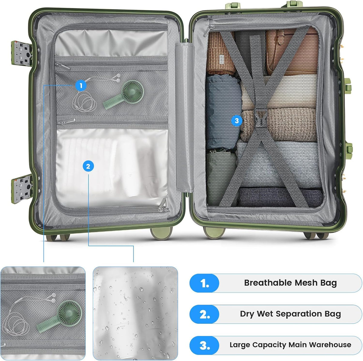 20 Inch Carry on Luggage Airline Approved, Zipperless Hard Shell Suitcase | Cup Holder, PC Aluminum Frame, 360° Spinner Wheels, 22x14x9, TSA Lock, USB Charging Port, Short Trips and Business Travel