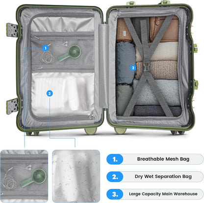 20 Inch Carry on Luggage Airline Approved, Zipperless Hard Shell Suitcase | Cup Holder, PC Aluminum Frame, 360° Spinner Wheels, 22x14x9, TSA Lock, USB Charging Port, Short Trips and Business Travel