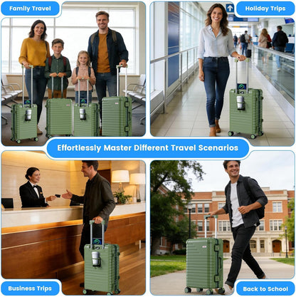 20 Inch Carry on Luggage Airline Approved, Zipperless Hard Shell Suitcase | Cup Holder, PC Aluminum Frame, 360° Spinner Wheels, 22x14x9, TSA Lock, USB Charging Port, Short Trips and Business Travel