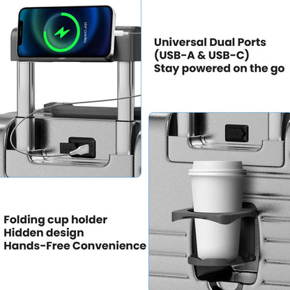 20 Inch Carry on Luggage Airline Approved, Zipperless Hard Shell Suitcase | Cup Holder, PC Aluminum Frame, 360° Spinner Wheels, 22x14x9, TSA Lock, USB Charging Port, Short Trips and Business Travel