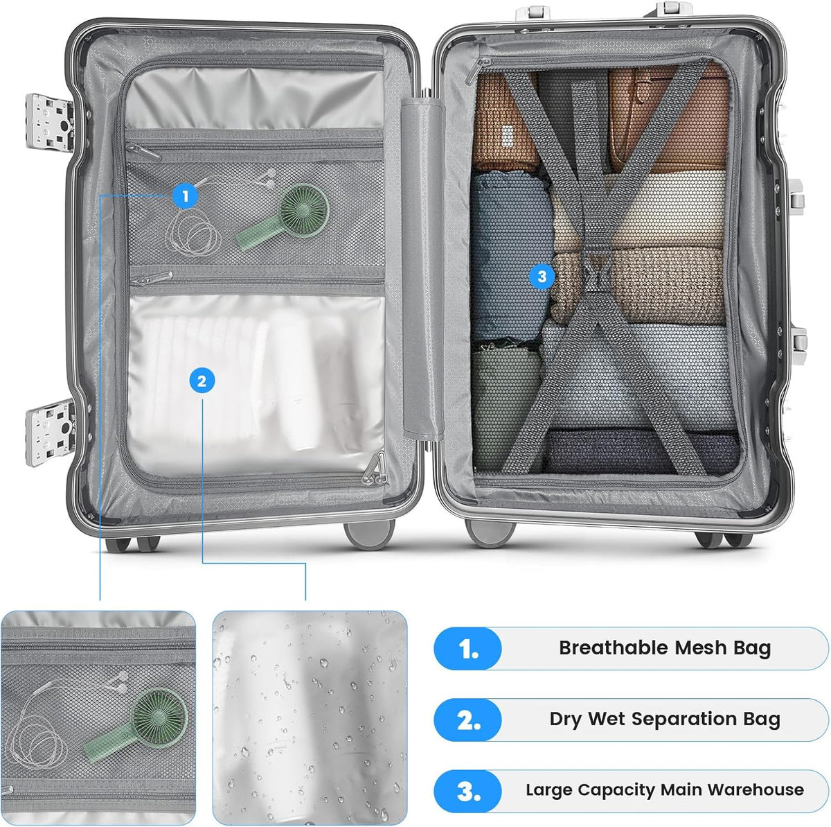 20 Inch Carry on Luggage Airline Approved, Zipperless Hard Shell Suitcase | Cup Holder, PC Aluminum Frame, 360° Spinner Wheels, 22x14x9, TSA Lock, USB Charging Port, Short Trips and Business Travel