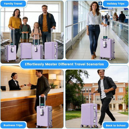 20 Inch Carry on Luggage Airline Approved, Zipperless Hard Shell Suitcase | Cup Holder, PC Aluminum Frame, 360° Spinner Wheels, 22x14x9, TSA Lock, USB Charging Port, Short Trips and Business Travel