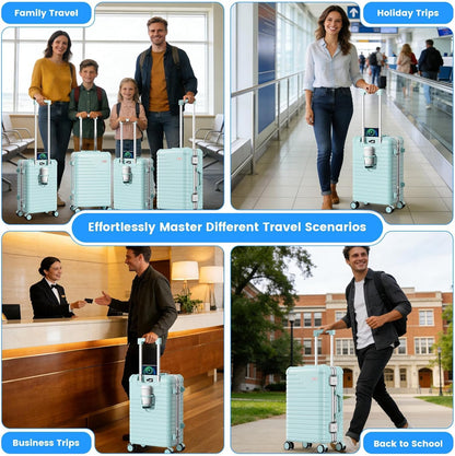20 Inch Carry on Luggage Airline Approved, Zipperless Hard Shell Suitcase | Cup Holder, PC Aluminum Frame, 360° Spinner Wheels, 22x14x9, TSA Lock, USB Charging Port, Short Trips and Business Travel