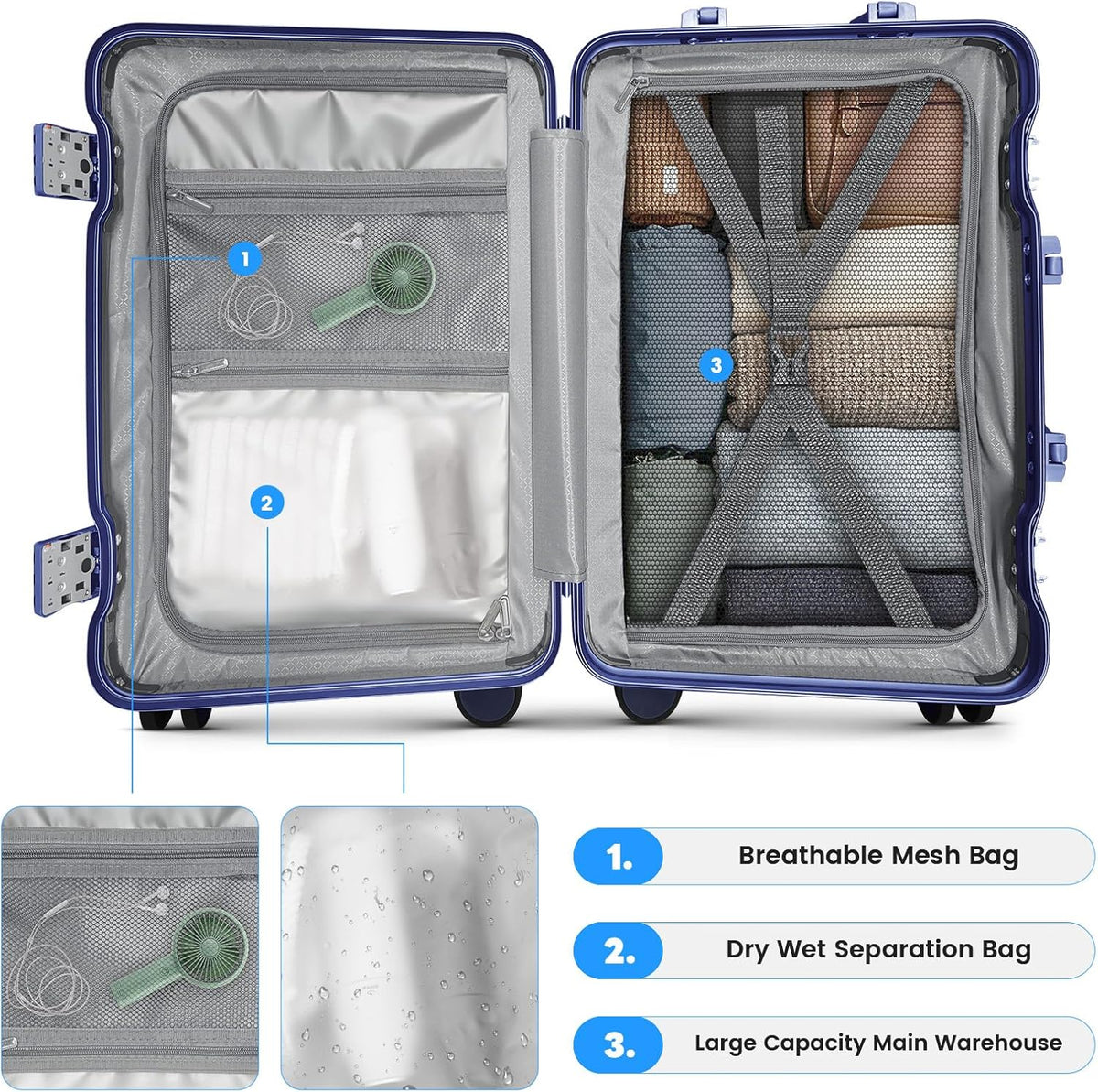 20 Inch Carry on Luggage Airline Approved, Zipperless Hard Shell Suitcase | Cup Holder, PC Aluminum Frame, 360° Spinner Wheels, 22x14x9, TSA Lock, USB Charging Port, Short Trips and Business Travel