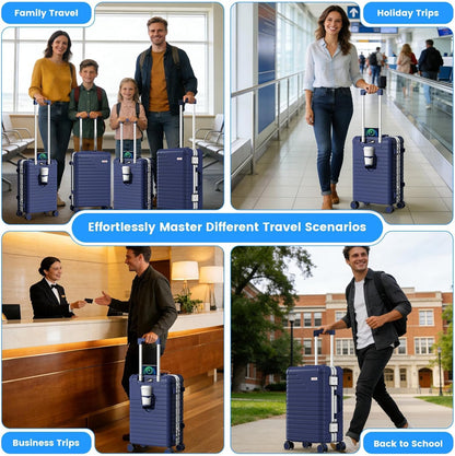 20 Inch Carry on Luggage Airline Approved, Zipperless Hard Shell Suitcase | Cup Holder, PC Aluminum Frame, 360° Spinner Wheels, 22x14x9, TSA Lock, USB Charging Port, Short Trips and Business Travel
