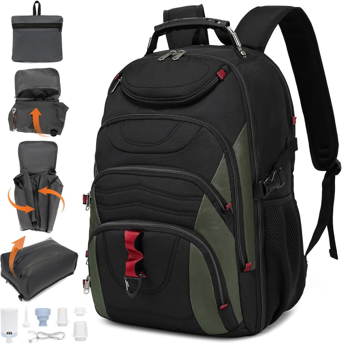 Vacuum Seal Backpack for Travel with Pump, 55L Large Bag with Zipper‑Off Detachable Vacuum Compression Bag Waterproof Carry On Large Travel Bag for Airline，Bags and Backpack Used Independently