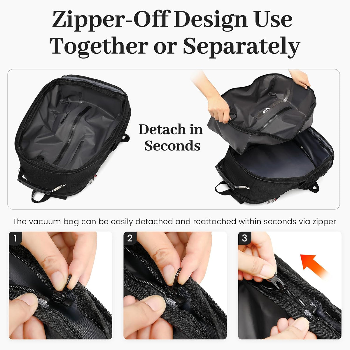 Vacuum Seal Backpack for Travel with Pump, 55L Large Bag with Zipper‑Off Detachable Vacuum Compression Bag Waterproof Carry On Large Travel Bag for Airline，Bags and Backpack Used Independently