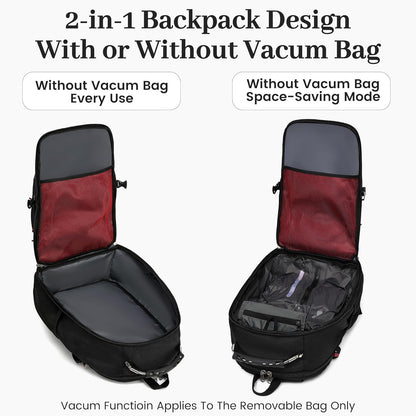 Vacuum Seal Backpack for Travel with Pump, 55L Large Bag with Zipper‑Off Detachable Vacuum Compression Bag Waterproof Carry On Large Travel Bag for Airline，Bags and Backpack Used Independently