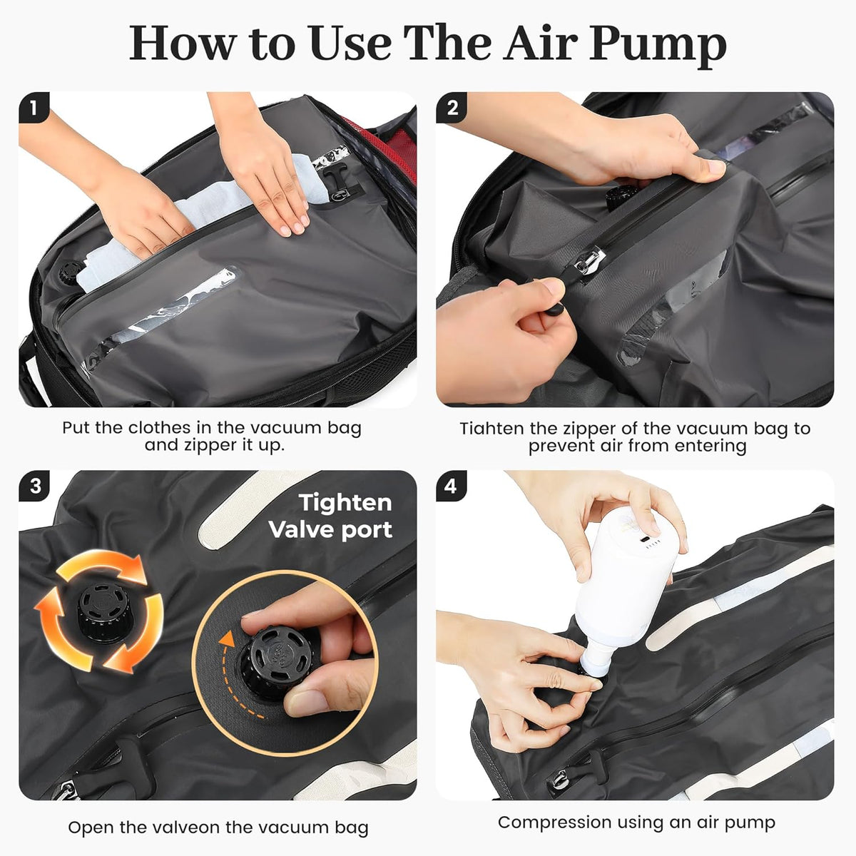 Vacuum Seal Backpack for Travel with Pump, 55L Large Bag with Zipper‑Off Detachable Vacuum Compression Bag Waterproof Carry On Large Travel Bag for Airline，Bags and Backpack Used Independently