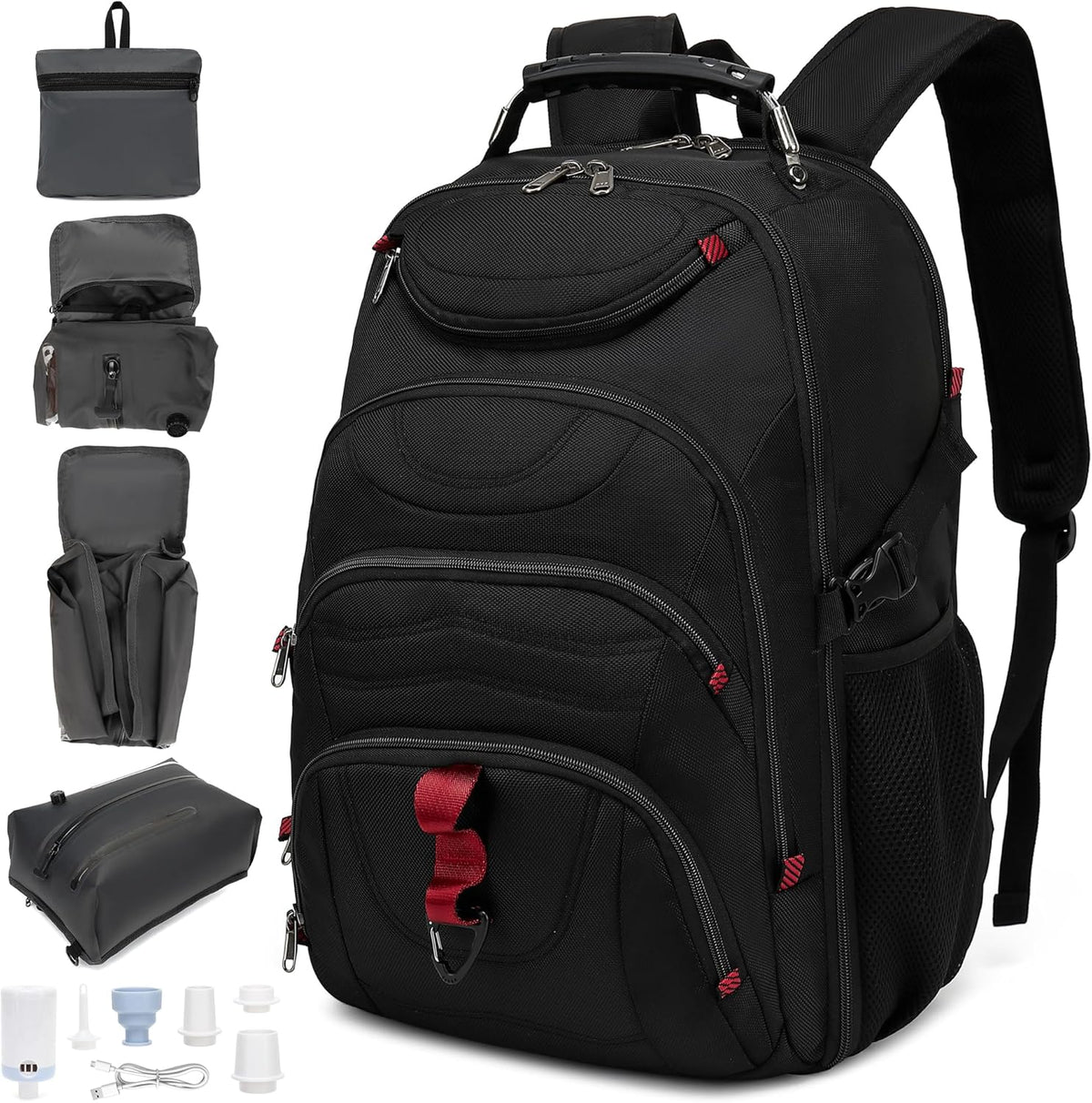 Vacuum Seal Backpack for Travel with Pump, 55L Large Bag with Zipper‑Off Detachable Vacuum Compression Bag Waterproof Carry On Large Travel Bag for Airline，Bags and Backpack Used Independently