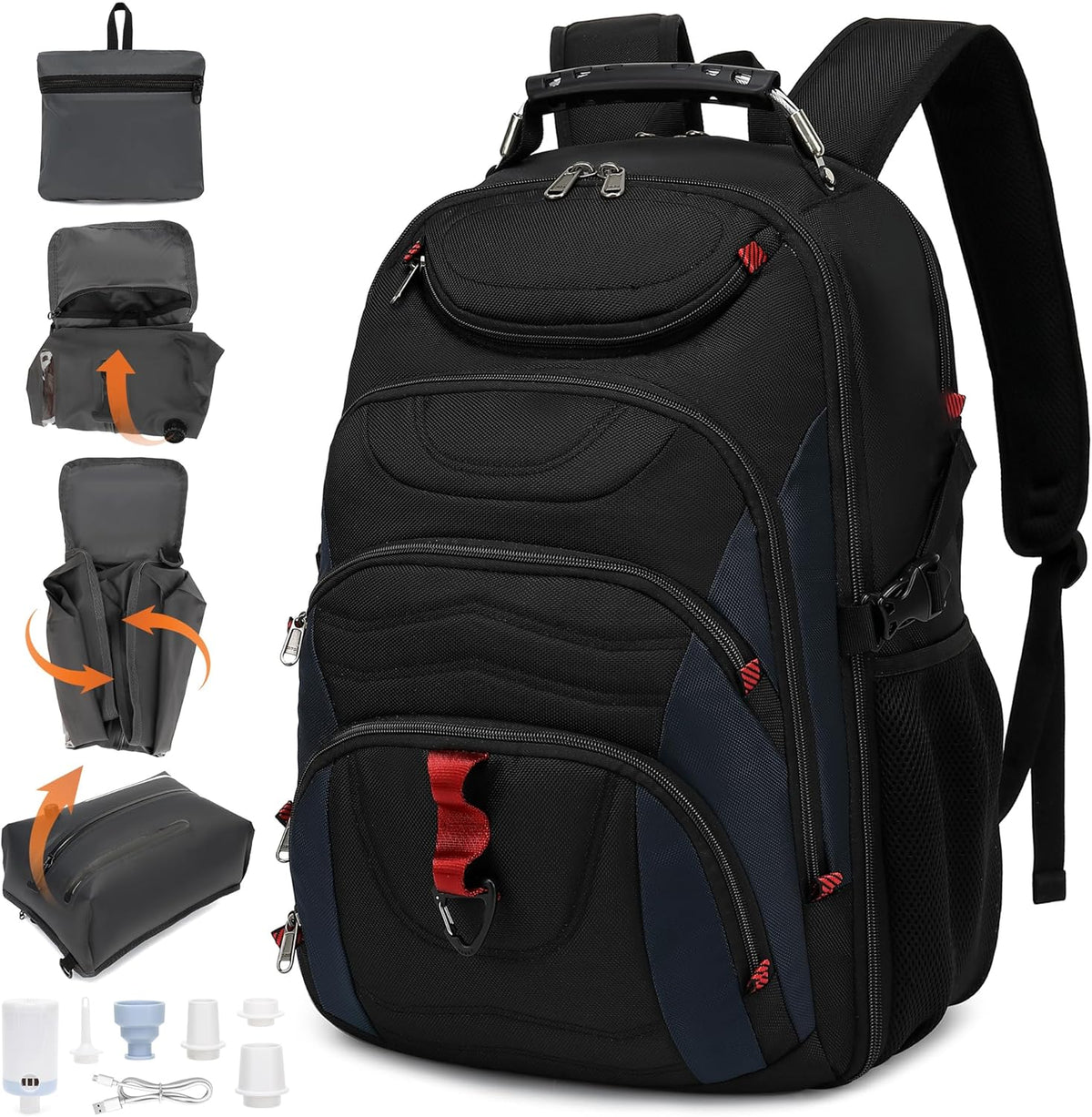 Vacuum Seal Backpack for Travel with Pump, 55L Large Bag with Zipper‑Off Detachable Vacuum Compression Bag Waterproof Carry On Large Travel Bag for Airline，Bags and Backpack Used Independently