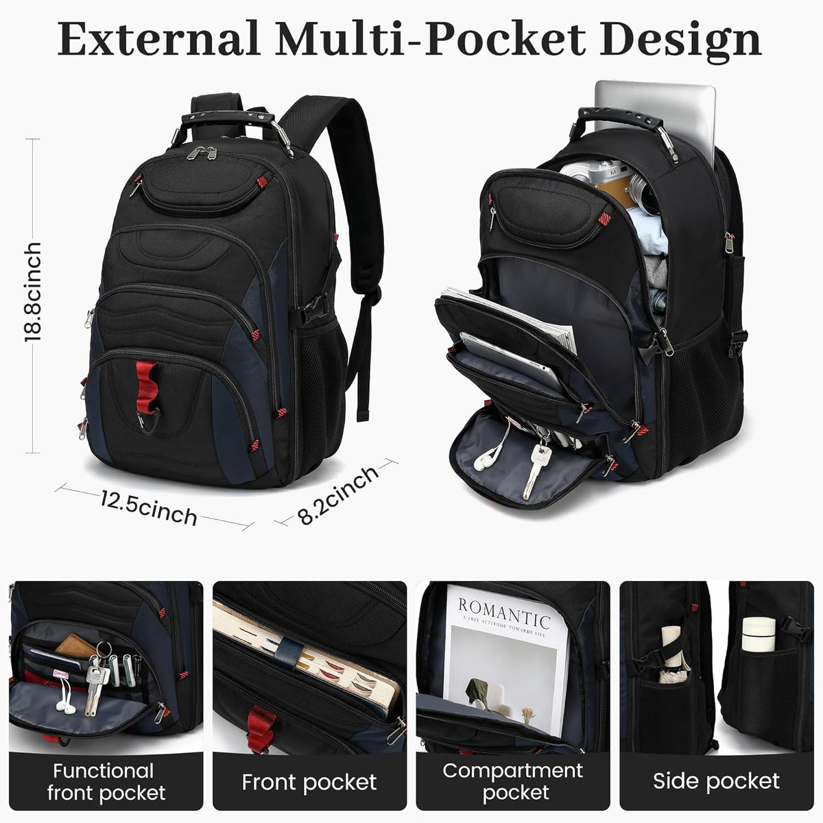 Vacuum Seal Backpack for Travel with Pump, 55L Large Bag with Zipper‑Off Detachable Vacuum Compression Bag Waterproof Carry On Large Travel Bag for Airline，Bags and Backpack Used Independently