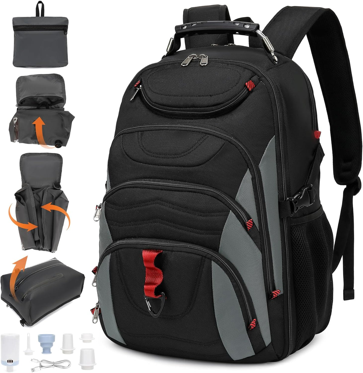 Vacuum Seal Backpack for Travel with Pump, 55L Large Bag with Zipper‑Off Detachable Vacuum Compression Bag Waterproof Carry On Large Travel Bag for Airline，Bags and Backpack Used Independently