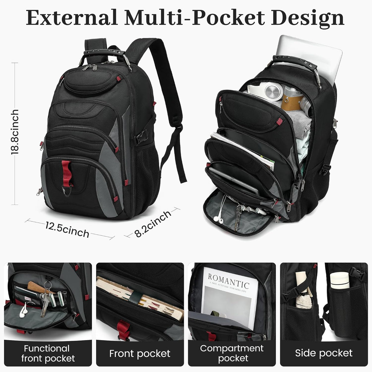 Vacuum Seal Backpack for Travel with Pump, 55L Large Bag with Zipper‑Off Detachable Vacuum Compression Bag Waterproof Carry On Large Travel Bag for Airline，Bags and Backpack Used Independently
