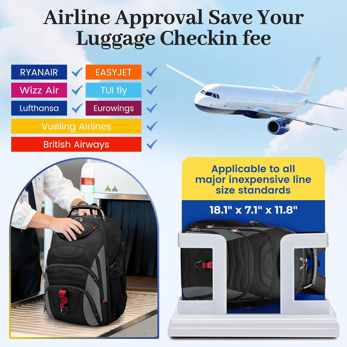 Vacuum Seal Backpack for Travel with Pump, 55L Large Bag with Zipper‑Off Detachable Vacuum Compression Bag Waterproof Carry On Large Travel Bag for Airline，Bags and Backpack Used Independently