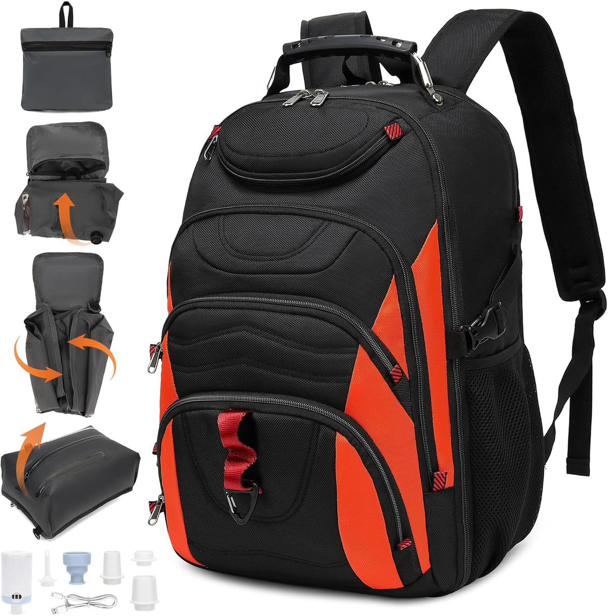 Vacuum Seal Backpack for Travel with Pump, 55L Large Bag with Zipper‑Off Detachable Vacuum Compression Bag Waterproof Carry On Large Travel Bag for Airline，Bags and Backpack Used Independently