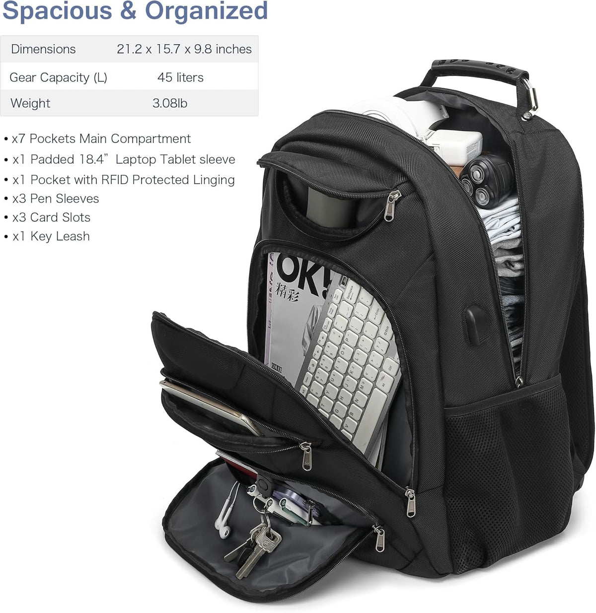Vacuum Seal Backpack for Travel with Pump, 55L Large Bag with Zipper‑Off Detachable Vacuum Compression Bag Waterproof Carry On Large Travel Bag for Airline，Bags and Backpack Used Independently