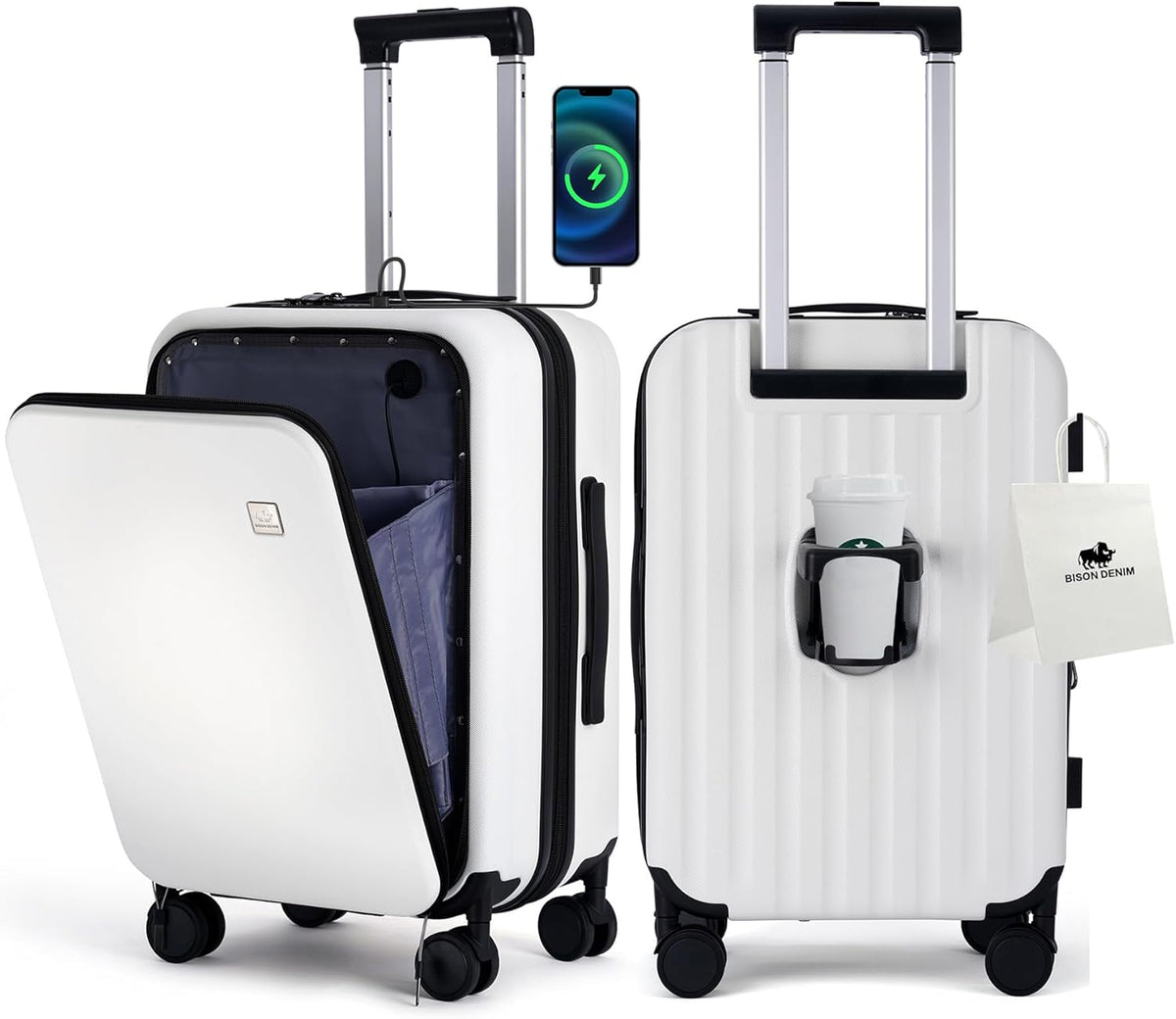 20 Inch Carry On Luggage, PC Lightweight Hardside | Expandable, Spinner Wheels, Front Compartment & Cup Holder, TSA-Approved Lock, USB Port