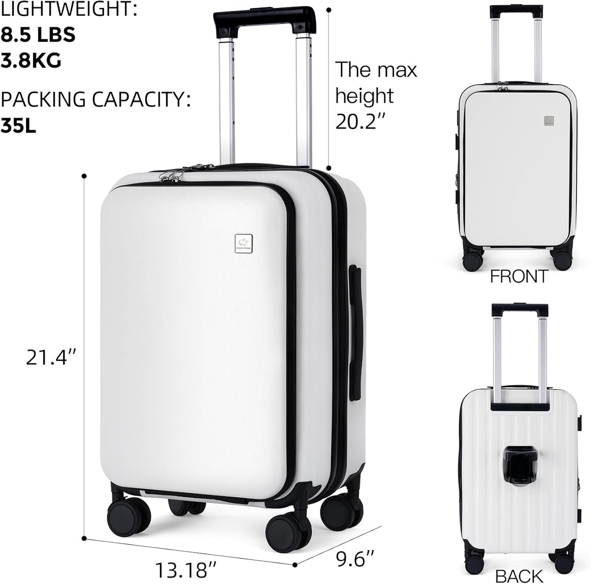 20 Inch Carry On Luggage, PC Lightweight Hardside | Expandable, Spinner Wheels, Front Compartment & Cup Holder, TSA-Approved Lock, USB Port