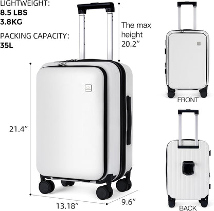 20 Inch Carry On Luggage, PC Lightweight Hardside | Expandable, Spinner Wheels, Front Compartment & Cup Holder, TSA-Approved Lock, USB Port