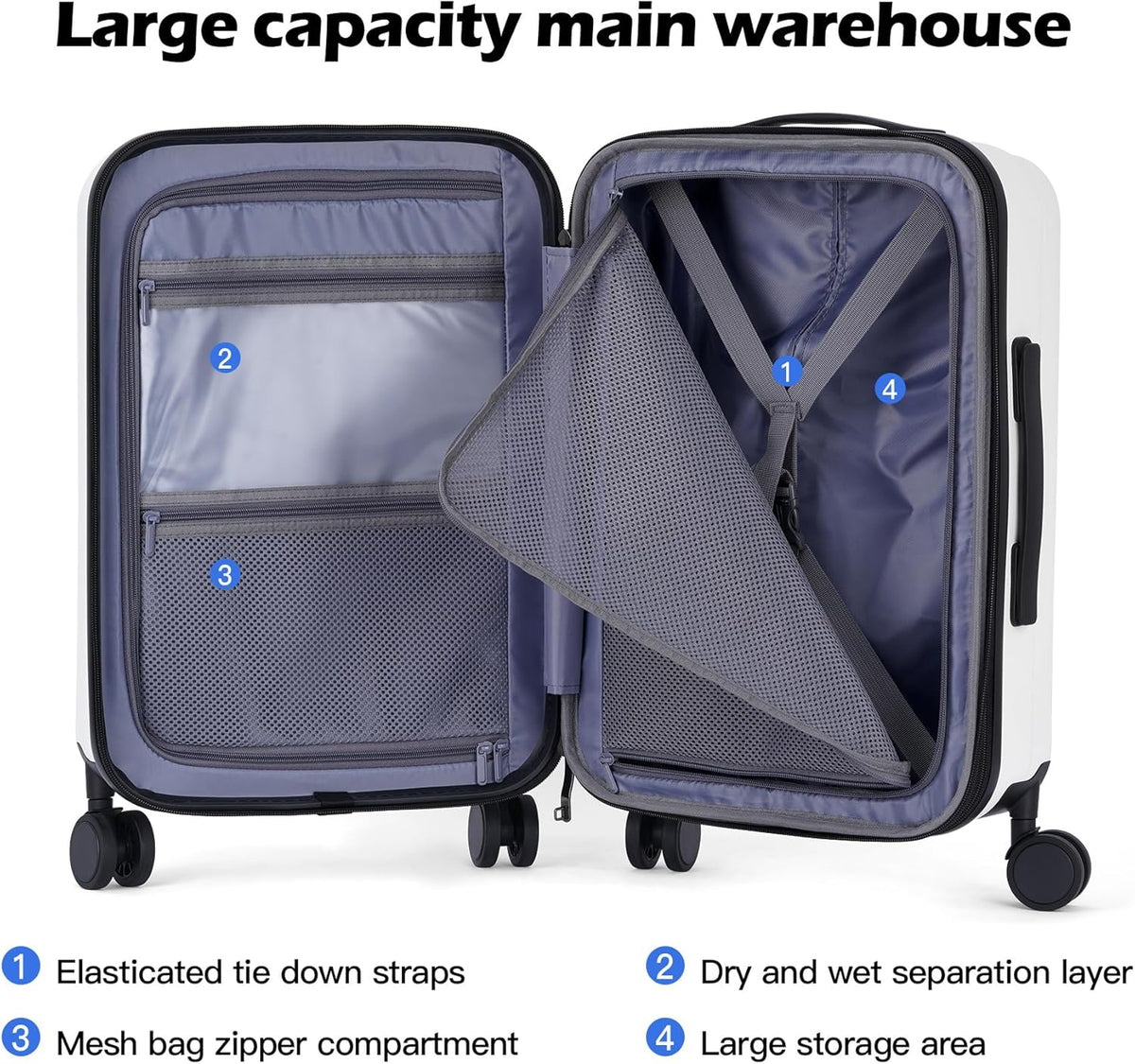 20 Inch Carry On Luggage, PC Lightweight Hardside | Expandable, Spinner Wheels, Front Compartment & Cup Holder, TSA-Approved Lock, USB Port