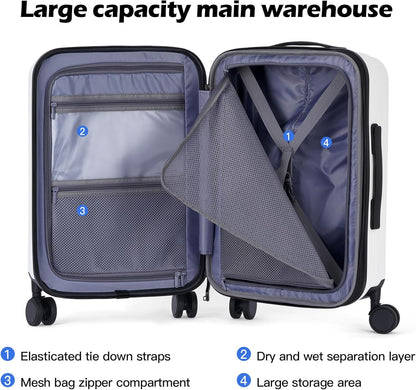 20 Inch Carry On Luggage, PC Lightweight Hardside | Expandable, Spinner Wheels, Front Compartment & Cup Holder, TSA-Approved Lock, USB Port