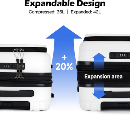 20 Inch Carry On Luggage, PC Lightweight Hardside | Expandable, Spinner Wheels, Front Compartment & Cup Holder, TSA-Approved Lock, USB Port
