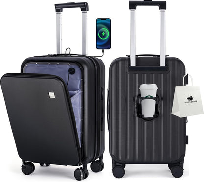20 Inch Carry On Luggage, PC Lightweight Hardside | Expandable, Spinner Wheels, Front Compartment & Cup Holder, TSA-Approved Lock, USB Port