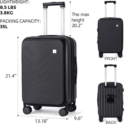 20 Inch Carry On Luggage, PC Lightweight Hardside | Expandable, Spinner Wheels, Front Compartment & Cup Holder, TSA-Approved Lock, USB Port