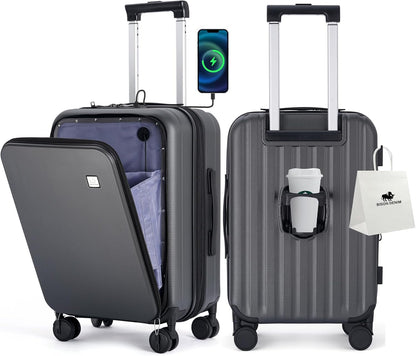 20 Inch Carry On Luggage, PC Lightweight Hardside | Expandable, Spinner Wheels, Front Compartment & Cup Holder, TSA-Approved Lock, USB Port