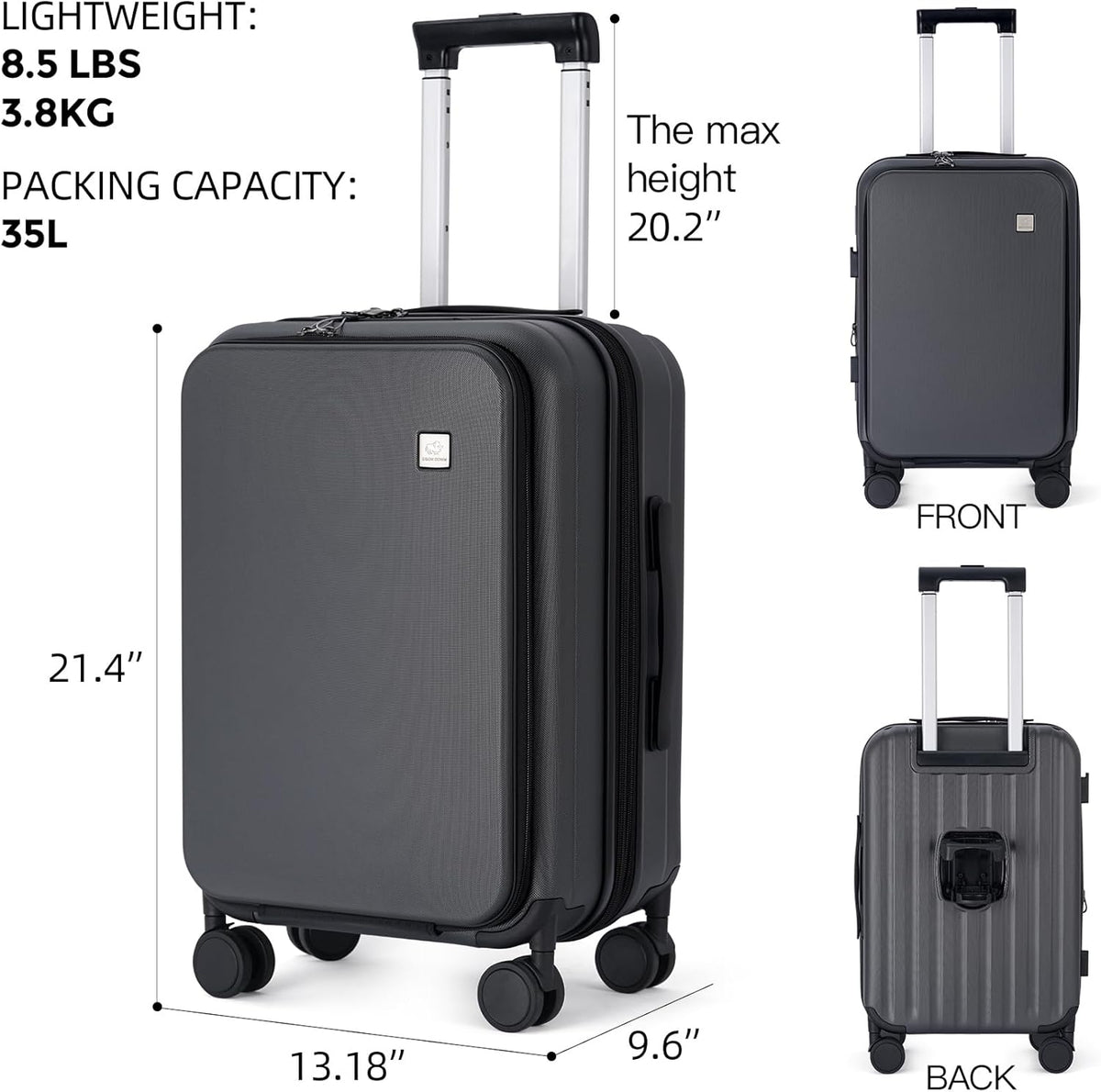 20 Inch Carry On Luggage, PC Lightweight Hardside | Expandable, Spinner Wheels, Front Compartment & Cup Holder, TSA-Approved Lock, USB Port