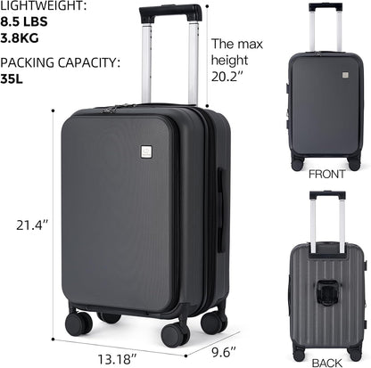 20 Inch Carry On Luggage, PC Lightweight Hardside | Expandable, Spinner Wheels, Front Compartment & Cup Holder, TSA-Approved Lock, USB Port