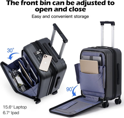 20 Inch Carry On Luggage, PC Lightweight Hardside | Expandable, Spinner Wheels, Front Compartment & Cup Holder, TSA-Approved Lock, USB Port