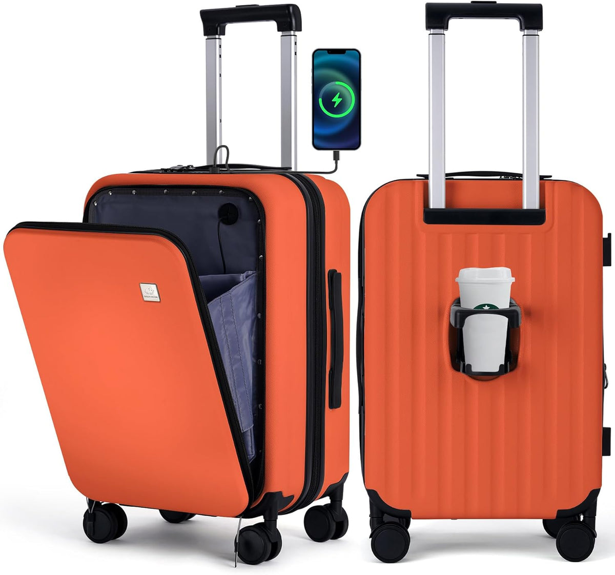 20 Inch Carry On Luggage, PC Lightweight Hardside | Expandable, Spinner Wheels, Front Compartment & Cup Holder, TSA-Approved Lock, USB Port