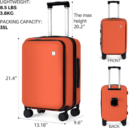 20 Inch Carry On Luggage, PC Lightweight Hardside | Expandable, Spinner Wheels, Front Compartment & Cup Holder, TSA-Approved Lock, USB Port