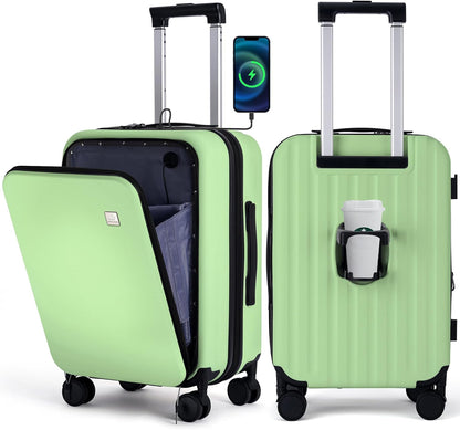 20 Inch Carry On Luggage, PC Lightweight Hardside | Expandable, Spinner Wheels, Front Compartment & Cup Holder, TSA-Approved Lock, USB Port