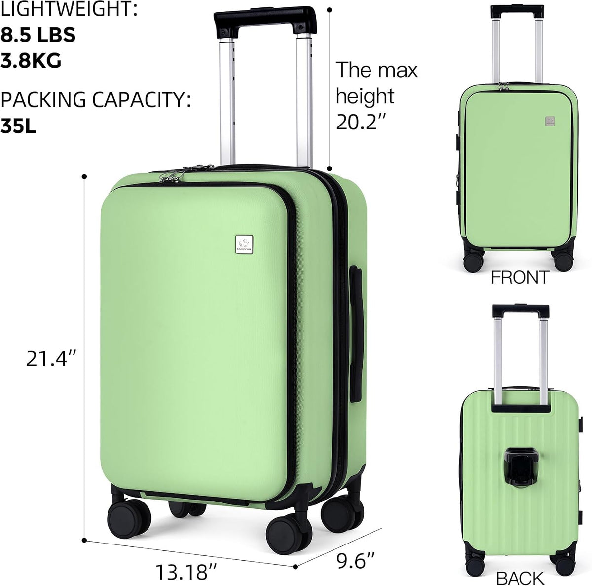 20 Inch Carry On Luggage, PC Lightweight Hardside | Expandable, Spinner Wheels, Front Compartment & Cup Holder, TSA-Approved Lock, USB Port