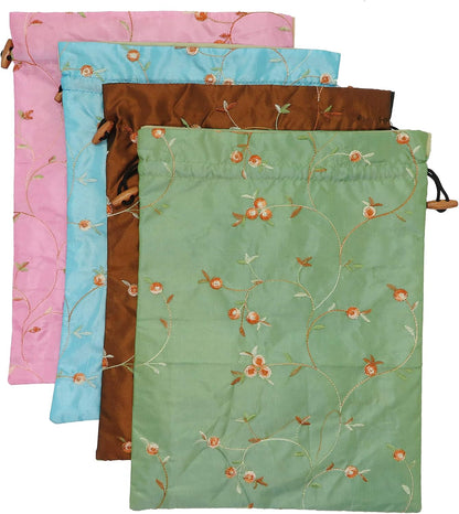 4pcs Embroidered Silk Flower Design Jacquard Travel Bag, Laundry Bags Shoe Bags, Lingerie Bags Underwear Bags for Travel Storage for Men Women Washable Cloth Shoe Bags