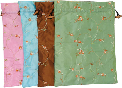 4pcs Embroidered Silk Flower Design Jacquard Travel Bag, Laundry Bags Shoe Bags, Lingerie Bags Underwear Bags for Travel Storage for Men Women Washable Cloth Shoe Bags