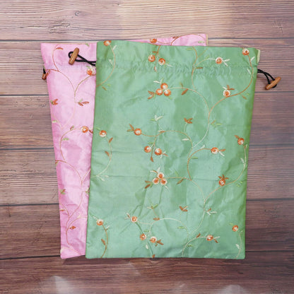 4pcs Embroidered Silk Flower Design Jacquard Travel Bag, Laundry Bags Shoe Bags, Lingerie Bags Underwear Bags for Travel Storage for Men Women Washable Cloth Shoe Bags