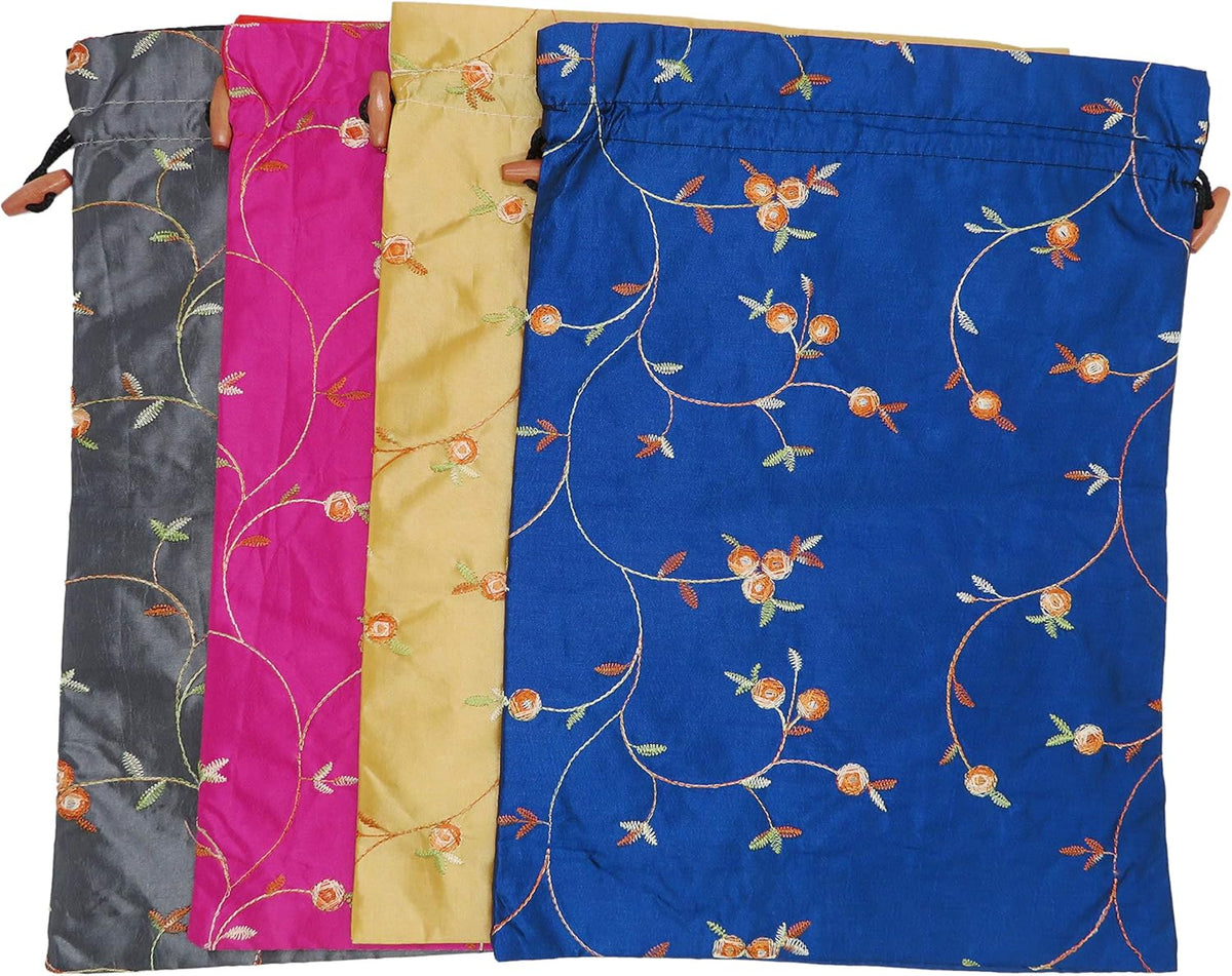 4pcs Embroidered Silk Flower Design Jacquard Travel Bag, Laundry Bags Shoe Bags, Lingerie Bags Underwear Bags for Travel Storage for Men Women Washable Cloth Shoe Bags