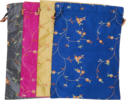 4pcs Embroidered Silk Flower Design Jacquard Travel Bag, Laundry Bags Shoe Bags, Lingerie Bags Underwear Bags for Travel Storage for Men Women Washable Cloth Shoe Bags