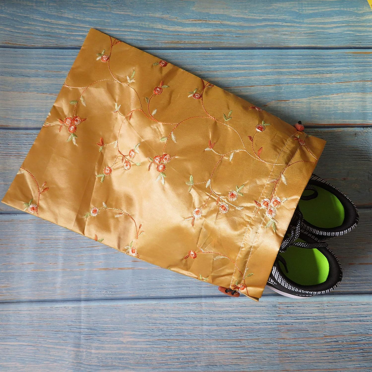 4pcs Embroidered Silk Flower Design Jacquard Travel Bag, Laundry Bags Shoe Bags, Lingerie Bags Underwear Bags for Travel Storage for Men Women Washable Cloth Shoe Bags