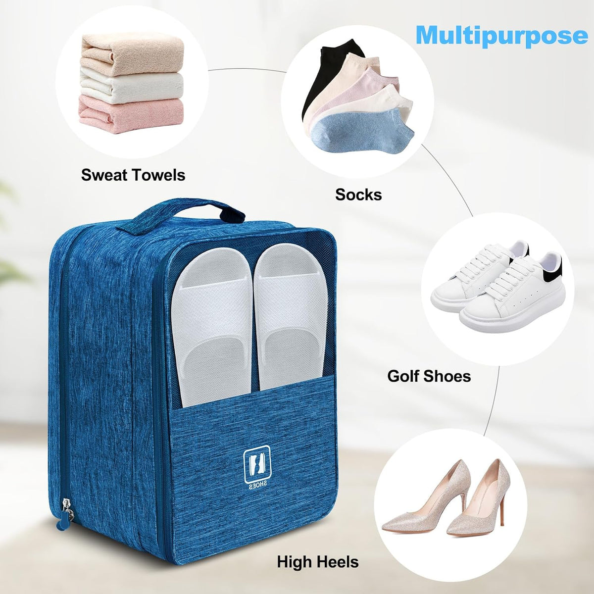 Large Shoe Bags for Travel, Holds 3 Pairs of Shoes, Portable Dance Shoe Storage Pouch, Sneaker Storage Bag (Black)