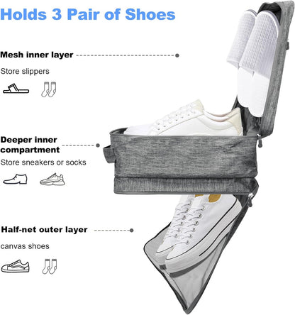 Large Shoe Bags for Travel, Holds 3 Pairs of Shoes, Portable Dance Shoe Storage Pouch, Sneaker Storage Bag (Black)