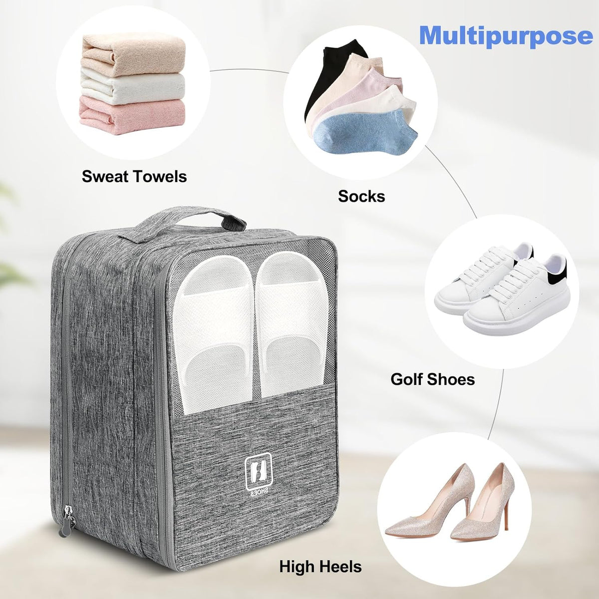 Large Shoe Bags for Travel, Holds 3 Pairs of Shoes, Portable Dance Shoe Storage Pouch, Sneaker Storage Bag (Black)